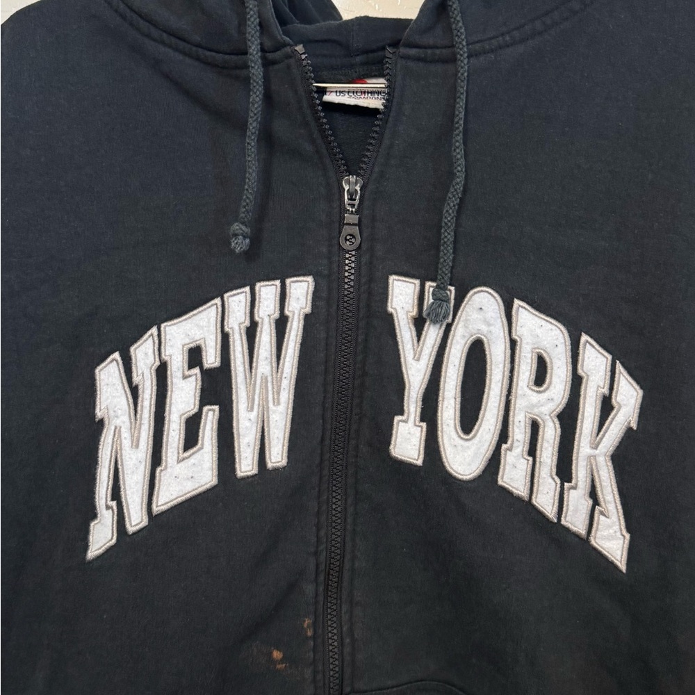 Worn Aged Spellout New York Full Zip Women’s L Black Hoodie - Picture 2 of 6